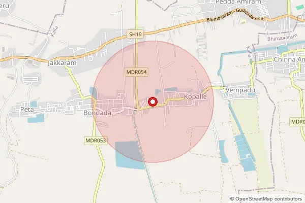 Map showing approximate area covered by Pincode 534206 — Lakshminarasimhapuram B.O, West Godavari