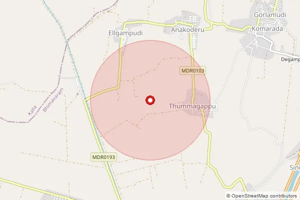 Map showing approximate area covered by Pincode 534208 — Ankoderu B.O, West Godavari