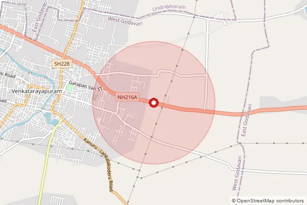 Map showing approximate area covered by Pincode 534211 — Tanuku H.O, West Godavari