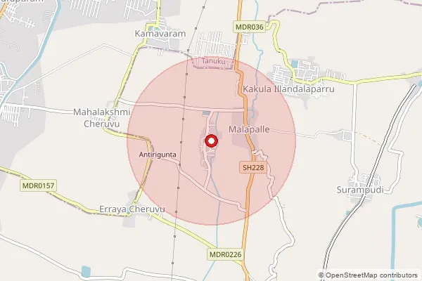 Map showing approximate area covered by Pincode 534217 — Arjunudupalem B.O, West Godavari
