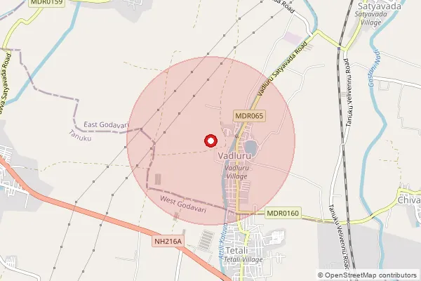 Map showing approximate area covered by Pincode 534218 — Tetali B.O, West Godavari