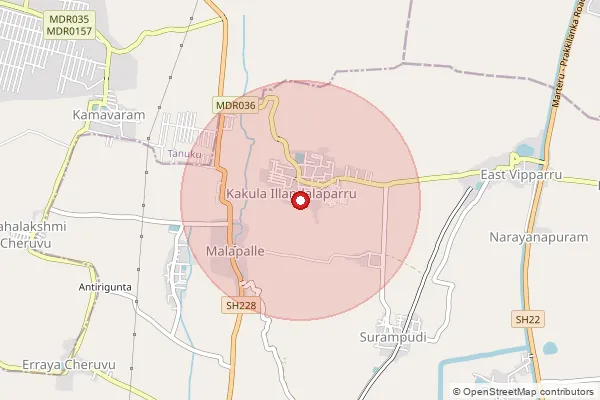 Map showing approximate area covered by Pincode 534225 — S.Illindalaparru B.O, West Godavari