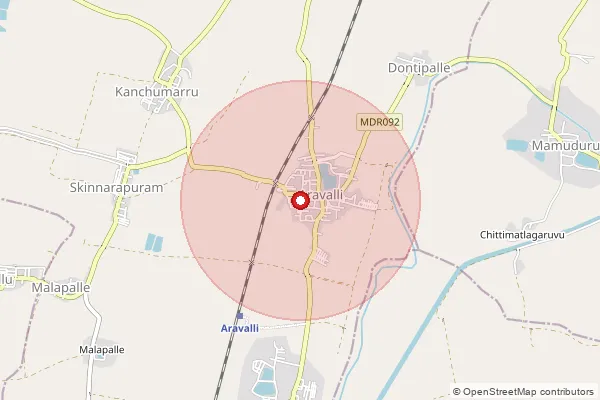 Map showing approximate area covered by Pincode 534230 — Aravalli S.O, West Godavari