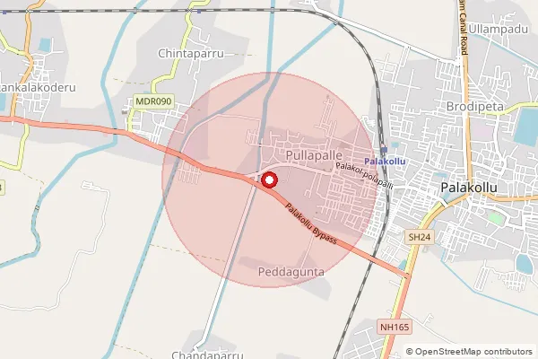 Map showing approximate area covered by Pincode 534250 — Velivela B.O, West Godavari