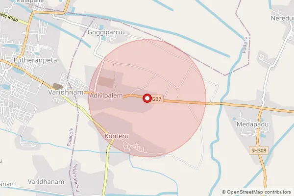 Map showing approximate area covered by Pincode 534268 — Chinchinada B.O, West Godavari