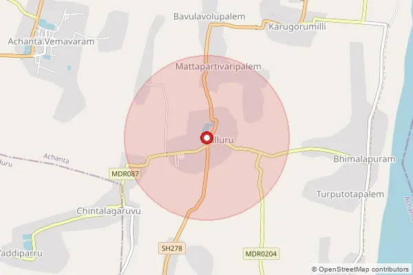 Map showing approximate area covered by Pincode 534269 — Kodamanchili S.O, West Godavari