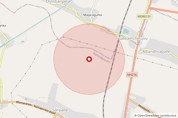 Map showing approximate area covered by Pincode 534275 — Chittavaram B.O, West Godavari