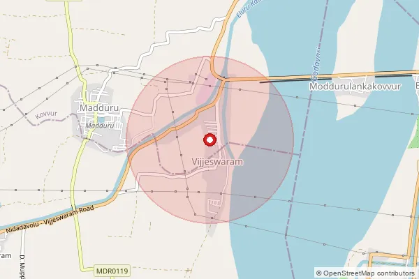 Map showing approximate area covered by Pincode 534302 — Purushottapalli B.O, West Godavari