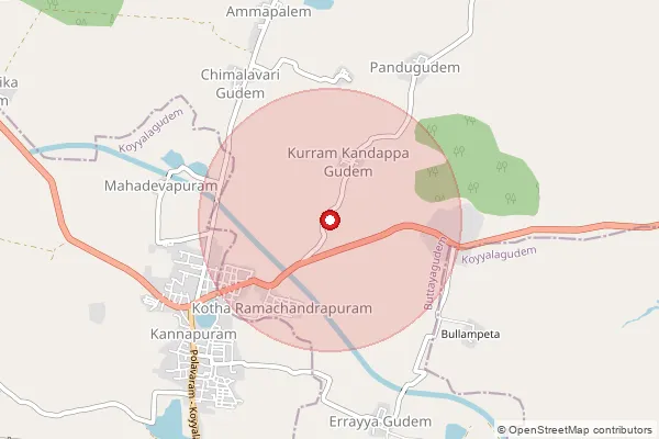 Map showing approximate area covered by Pincode 534311 — Kopalli B.O, Eluru