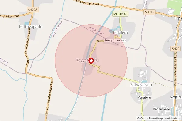 Map showing approximate area covered by Pincode 534320 — Kakileru B.O, West Godavari