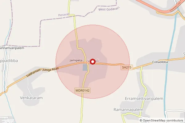 Map showing approximate area covered by Pincode 534324 — Munamarru B.O, West Godavari