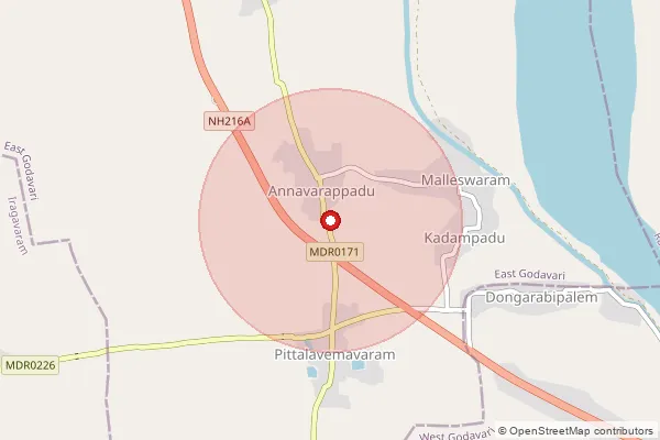 Map showing approximate area covered by Pincode 534330 — Mukkamala B.O, West Godavari