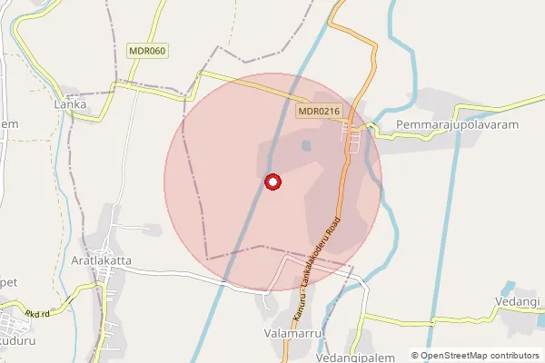 Map showing approximate area covered by Pincode 534338 — Kavitam S.O, West Godavari