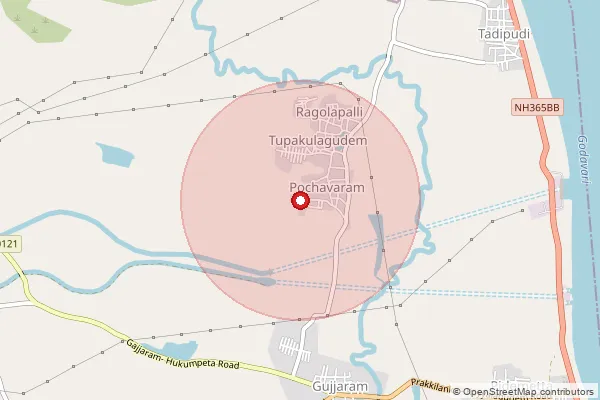 Map showing approximate area covered by Pincode 534341 — Gajjaram B.O, West Godavari