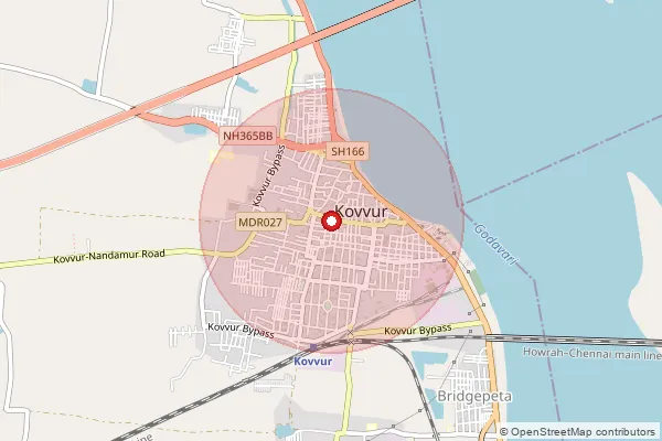 Map showing approximate area covered by Pincode 534350 — Kovvur So, West Godavari