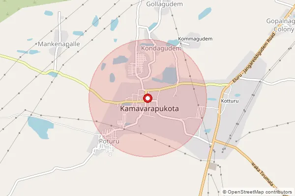 Map showing approximate area covered by Pincode 534449 — Ankalampadu B.O, Eluru