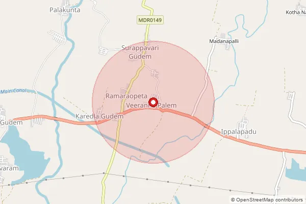 Map showing approximate area covered by Pincode 534455 — Ganapavaram, Eluru