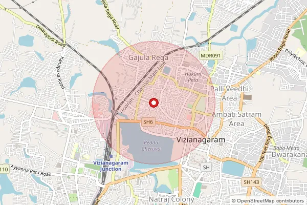 Map showing approximate area covered by Pincode 535001 — Vizianagaram City S.O, Vizianagaram
