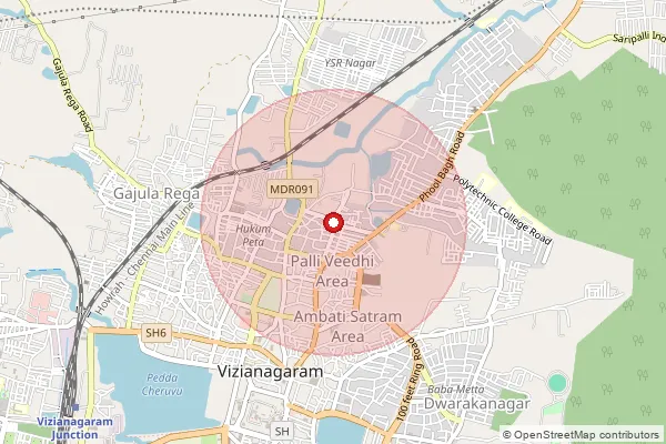 Map showing approximate area covered by Pincode 535002 — Vizianagaram H.O, Vizianagaram