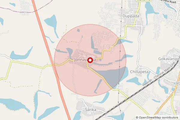 Map showing approximate area covered by Pincode 535004 — Pinavemali B.O, Vizianagaram