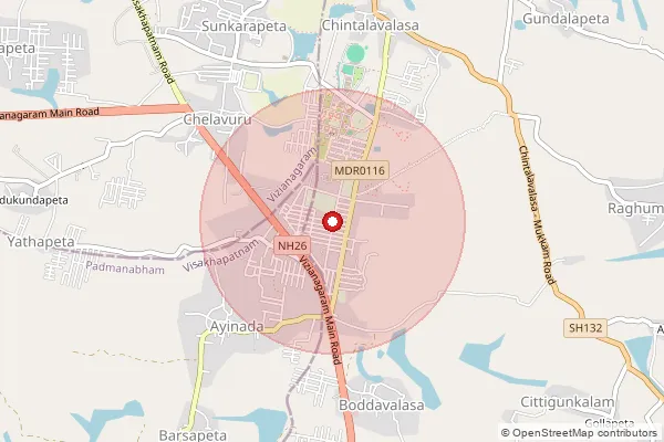 Map showing approximate area covered by Pincode 535005 — Cheluvuru B.O, Vizianagaram