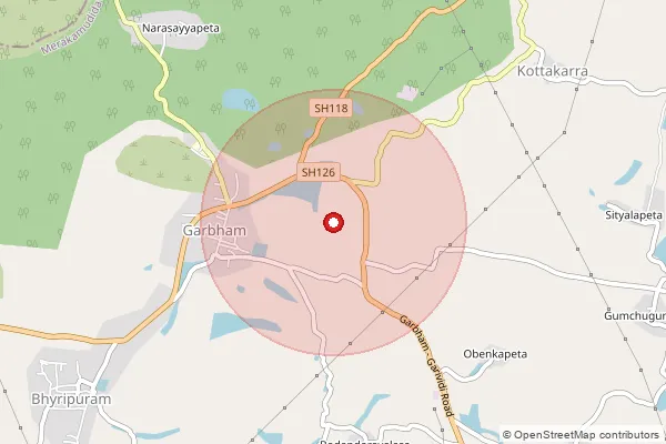 Map showing approximate area covered by Pincode 535102 — Garbham S.O, Vizianagaram