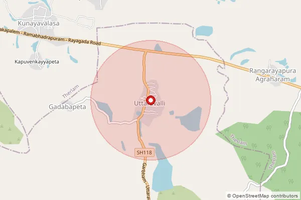 Map showing approximate area covered by Pincode 535124 — Uttaravalli S.O, Vizianagaram
