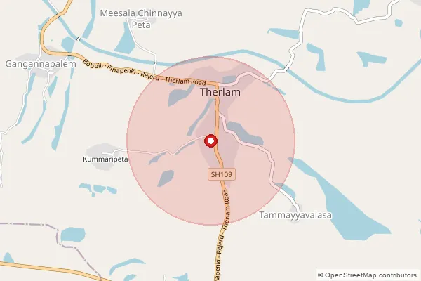 Map showing approximate area covered by Pincode 535126 — Therlam S.O, Vizianagaram