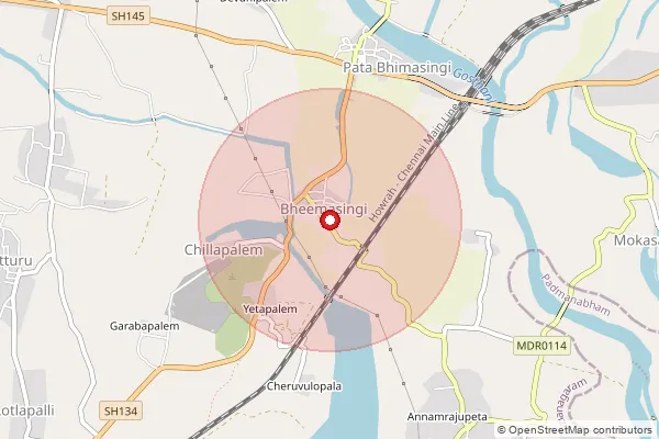 Map showing approximate area covered by Pincode 535214 — Korukonda B.O, Vizianagaram