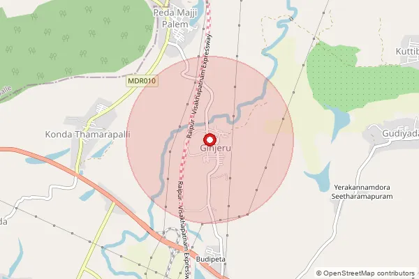 Map showing approximate area covered by Pincode 535221 — Godiyada B.O, Vizianagaram