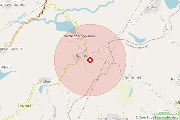 Map showing approximate area covered by Pincode 535281 — Gudivada B.O, Vizianagaram