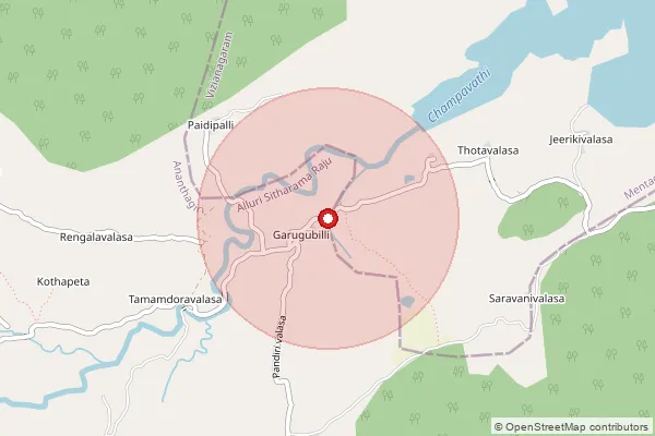 Map showing approximate area covered by Pincode 535463 — Garugubilli S.O, Parvathipuram Manyam