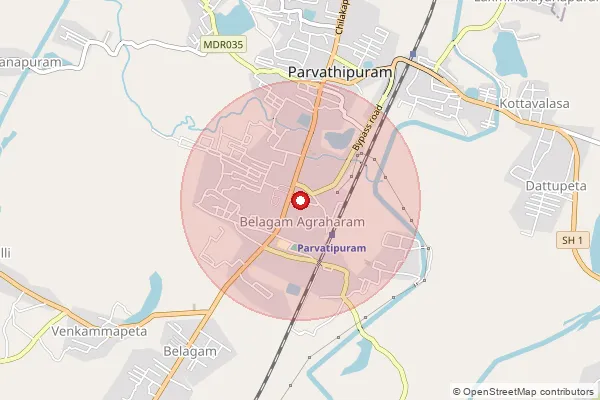 Map showing approximate area covered by Pincode 535501 — Parvatipuram H.O, Parvathipuram Manyam