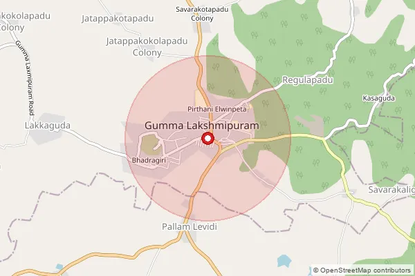 Map showing approximate area covered by Pincode 535523 — Gummalakshmipuram S.O, Vizianagaram
