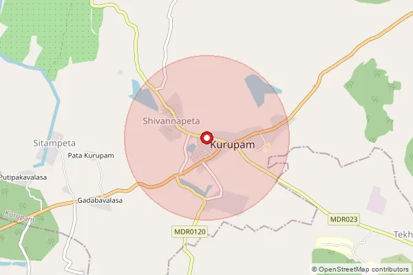 Map showing approximate area covered by Pincode 535524 — Kurupam S.O, Parvathipuram Manyam