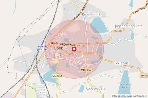 Map showing approximate area covered by Pincode 535558 — Bobbili H.O, Vizianagaram