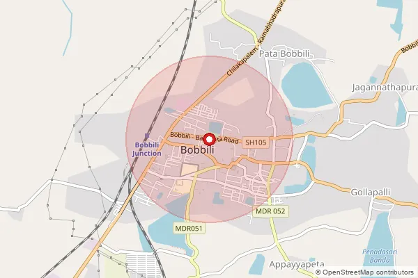 Map showing approximate area covered by Pincode 535559 — Bobbili Govt.Hospital Road S.O, Vizianagaram