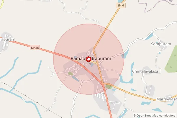Map showing approximate area covered by Pincode 535579 — Ramabhadrapuram S.O, Vizianagaram
