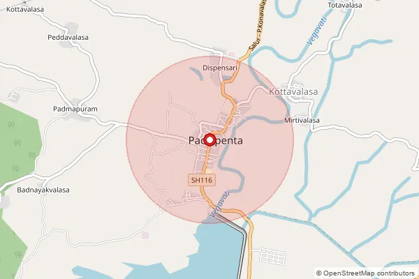 Map showing approximate area covered by Pincode 535592 — Pachipenta S.O, Parvathipuram Manyam