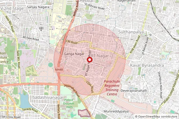 Map showing approximate area covered by Pincode 560006 — Training Command Iaf S.O, Bengaluru Urban