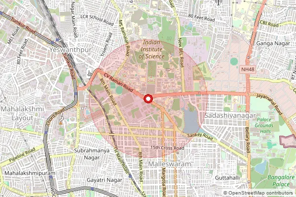 Map showing approximate area covered by Pincode 560012 — Science Institute S.O, Bengaluru Urban