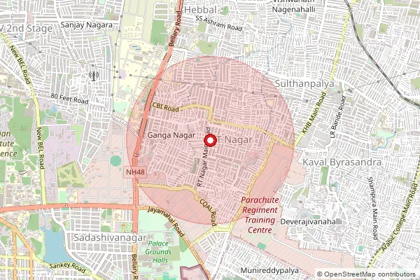 পিনকোড 560032 — R T Nagar Head Office, Bengaluru Urban দ্বারা আচ্ছাদিত আনুমানিক এলাকা দেখানো মানচিত্র