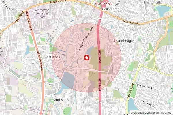 Map showing approximate area covered by Pincode 560092 — Sahakaranagar S.O, Bengaluru Urban