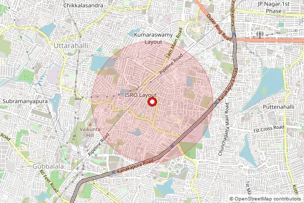 পিনকোড 560111 — Kumaraswamy Layout Sub Office, Bengaluru Urban দ্বারা আচ্ছাদিত আনুমানিক এলাকা দেখানো মানচিত্র
