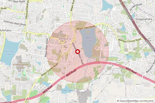Map showing approximate area covered by Pincode 560114 — Begur, Bengaluru Urban