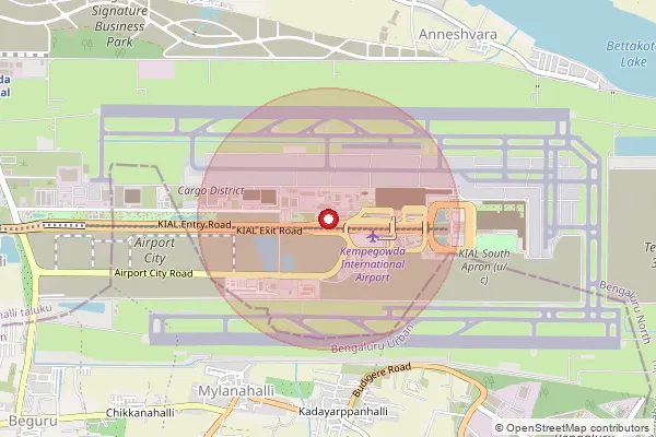 পিনকোড 560300 — Kempegowda International Airport Sub Office, Bengaluru Urban দ্বারা আচ্ছাদিত আনুমানিক এলাকা দেখানো মানচিত্র
