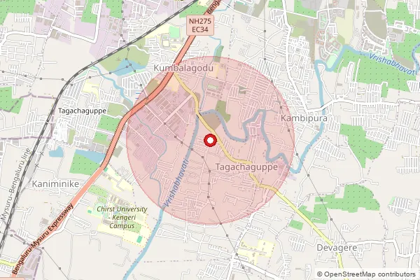 Map showing approximate area covered by Pincode 562130 — Kadabagere B.O, Bengaluru Urban