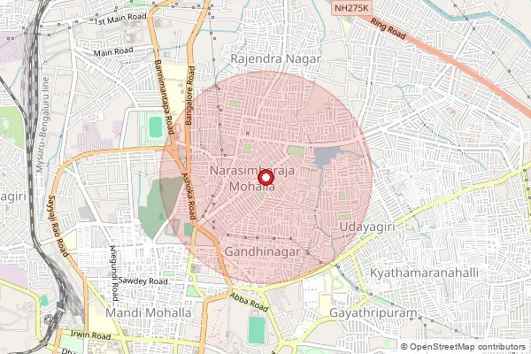 Map showing approximate area covered by Pincode 570007 — Narasimha Raja Mohalla S.O, Mysuru