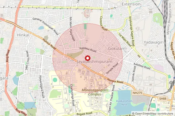 Map showing approximate area covered by Pincode 570012 — Jayalakshmipuram S.O (Mysuru), Mysuru