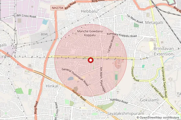 Map showing approximate area covered by Pincode 570017 — Vijaynagar Ii Stage S.O, Mysuru